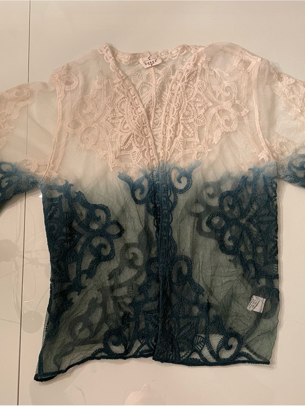 Embroidered Ombre Lace Blouse - Pink to Teal